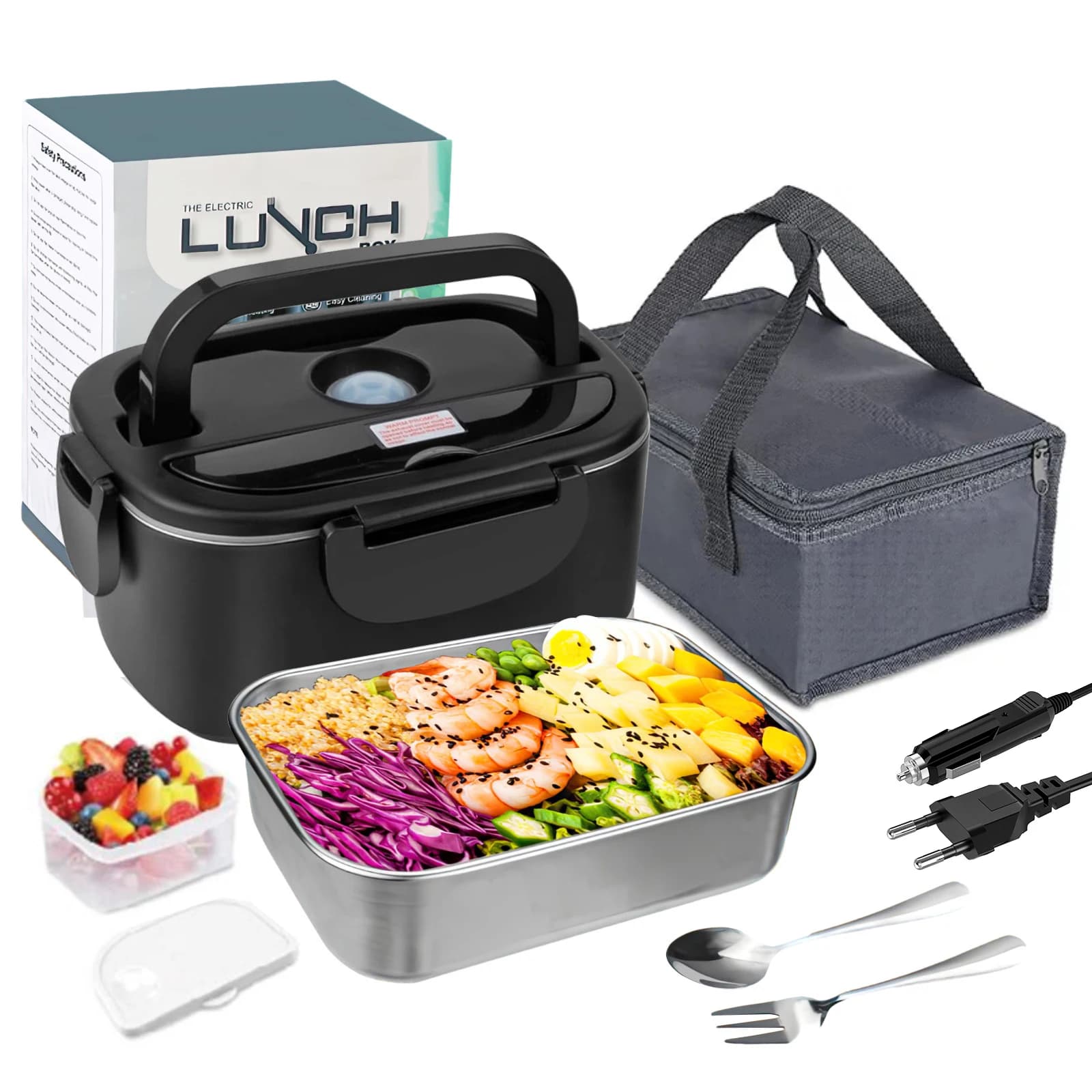 GECOFEER 2.5L 90W Electric Heating Lunch Box 12/24/220V Stainless Steel Liner Portable Food Box Food Container for Car Home