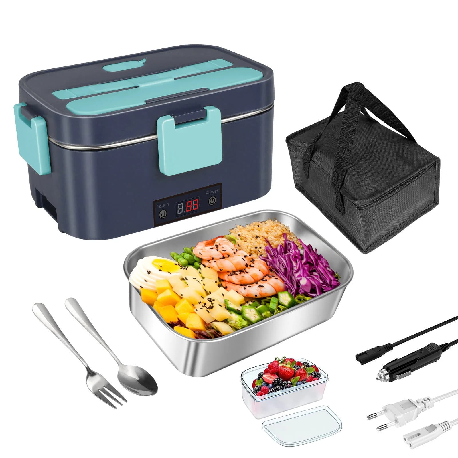 Lunchbox elektryczny 2w1 szczelny 1.5/2/2.5L stal nierdzewna 🍱