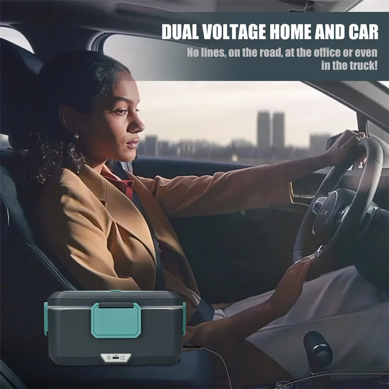 GECOFEER 2.5L 90W Electric Heating Lunch Box 12/24/220V Stainless Steel Liner Portable Food Box Food Container for Car Home