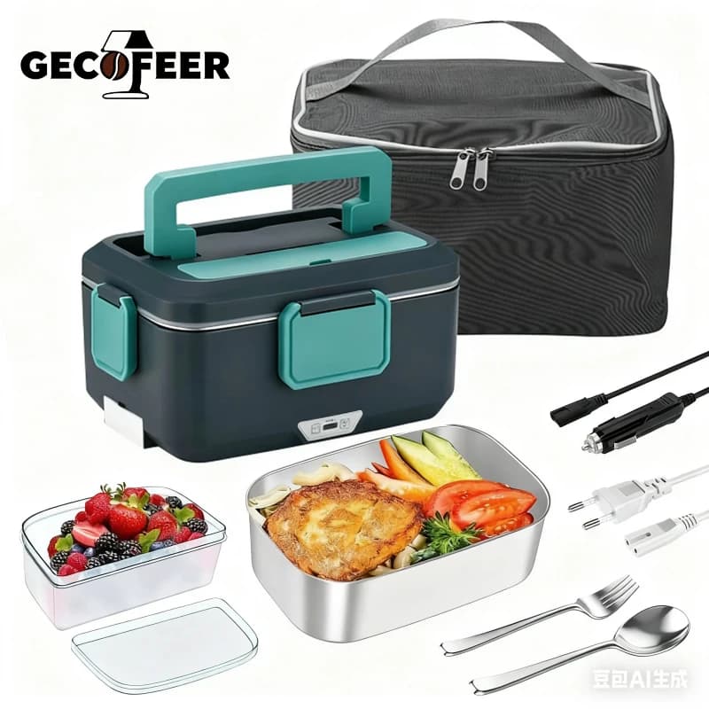 GECOFEER 2.5L 90W Electric Heating Lunch Box 12/24/220V Stainless Steel Liner Portable Food Box Food Container for Car Home