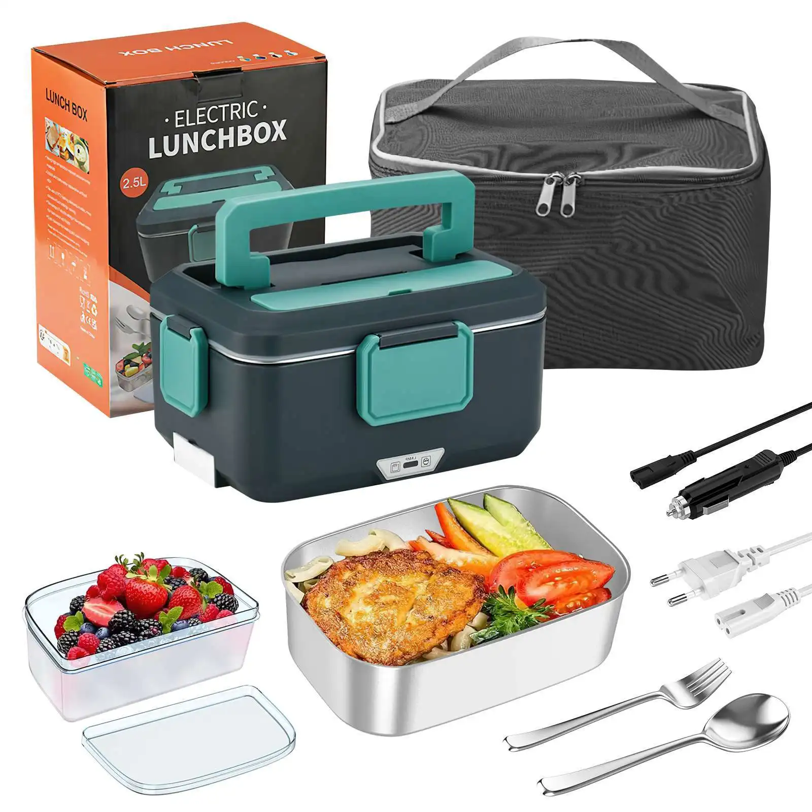 2-in-1 electric lunch box leak-proof portable food warmer 1.5/2/2.5 L microwave bento lunch box with stainless steel container